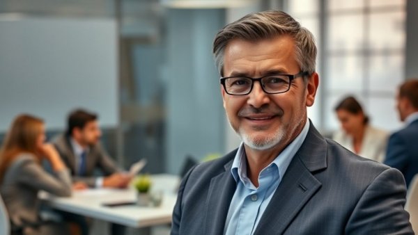 Man promoting car warranty training in an office setting.