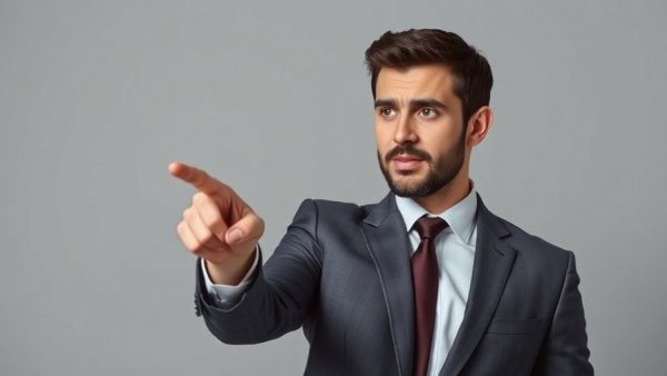 Businessman pointing finger, illustrating accountability in car dealerships.