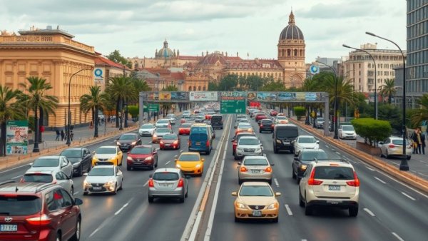 City traffic illustrating registration requirements in automotive finance.