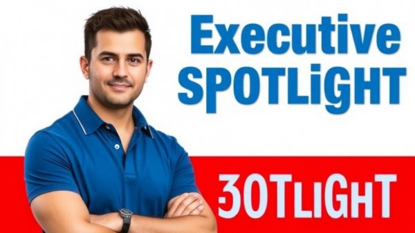 Executive Spotlight feature with confident man, automotive finance services theme.