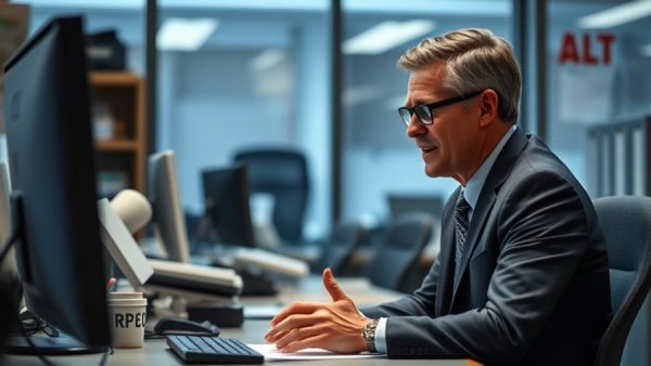 Business professional focused in office for automotive website performance.