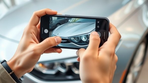 Person records car headlight with smartphone illustrating video walk-arounds impact on lead conversions.