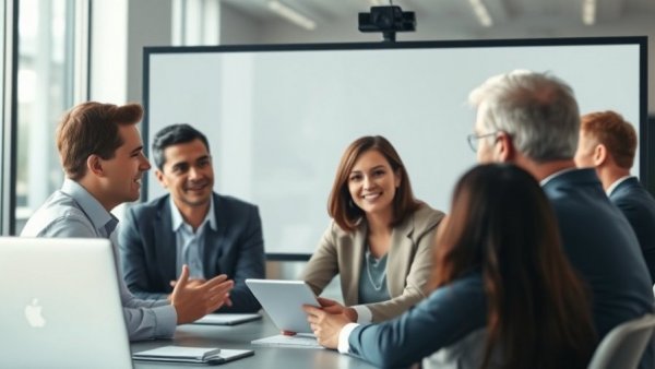 Professionals in a virtual meeting discussing automotive leadership principles.