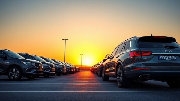 Lineup of SUVs at sunset highlighting late year auto sales.