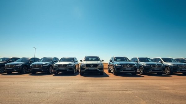 SUVs lined up in a parking lot, illustrating automotive sales trends under a blue sky.