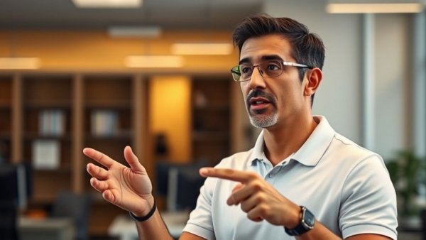 AI dealer training session with focused individual pointing.