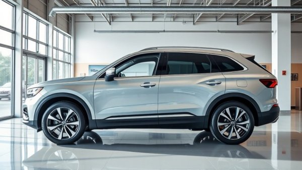 SUV at dealership service bay for tire service, showcasing real time dealership tire quotes.