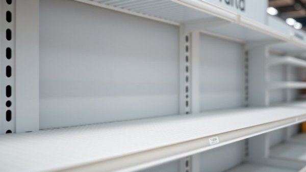 Close-up of large empty plastic display racks in retail.