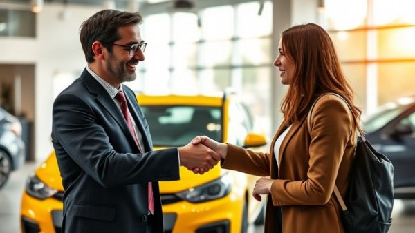 Automotive finance services negotiation in car dealership.