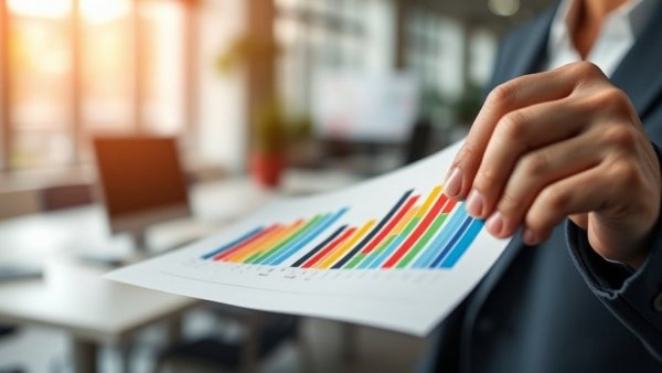 Close-up shot of person analyzing colorful bar graph in office, linking to finance on vehicle.