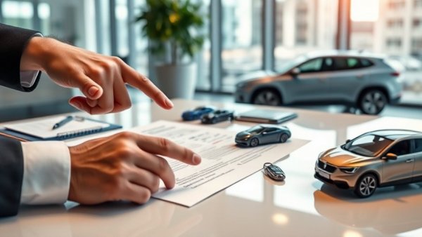 Professional hands discussing automotive insurance contract trends.