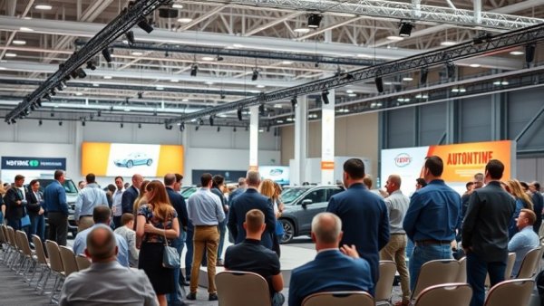 Automotive finance services conference with professionals on stage.
