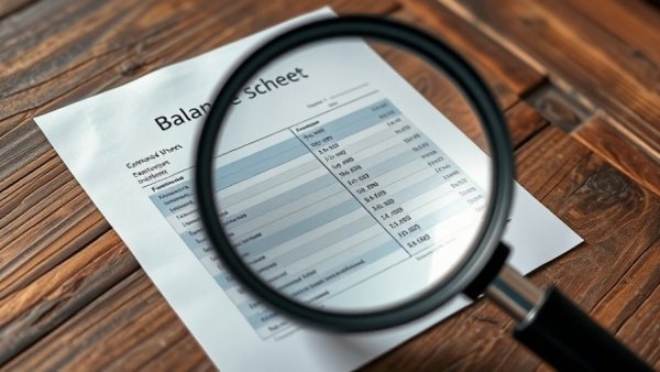 Magnified balance sheet under a glass, related to automotive finance services.