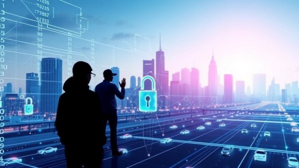 Digital locks on urban background symbolizing automotive cyber risks.