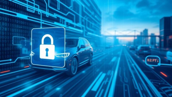 Abstract automotive cyber risks digital artwork with lock symbols.