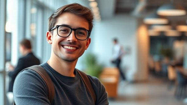 Young man in office related to Alzheimer's clinical trials.