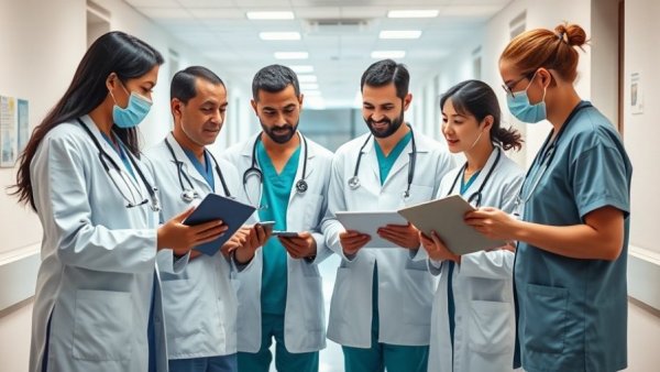 Healthcare professionals discussing revenue cycle optimization in a hospital.