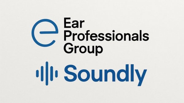 Ear Professionals Group and Soundly logos, hearing loss treatment theme.