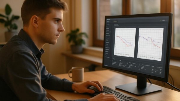 Professional using AI-supported audiology software on desktop.