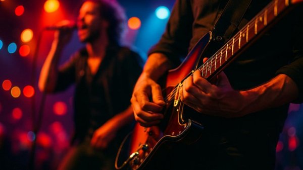 Music performance with guitar; tinnitus management insights.