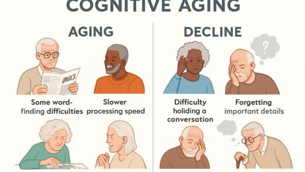 Differentiate cognitive aging and decline with infographic - hearing loss treatment.