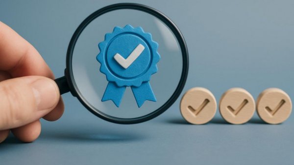 General Audiology Board Certification illustrated concept with magnifying glass and checkmarks.