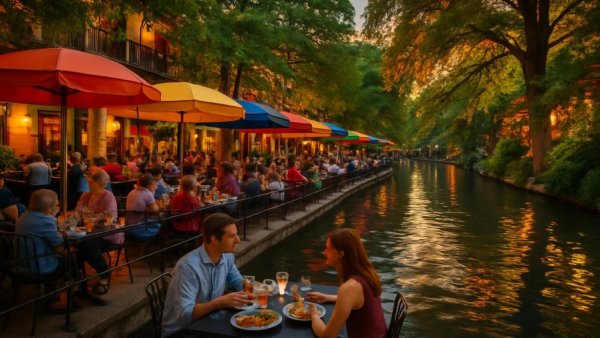 Vibrant riverside dining at dusk for Rock the PAC event 2026.