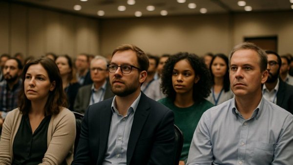 Engaged audience at AAA 2026 event listening attentively.