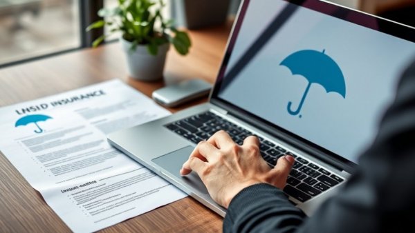 Document labeled 'Insurance' next to laptop about auto insurance brands.