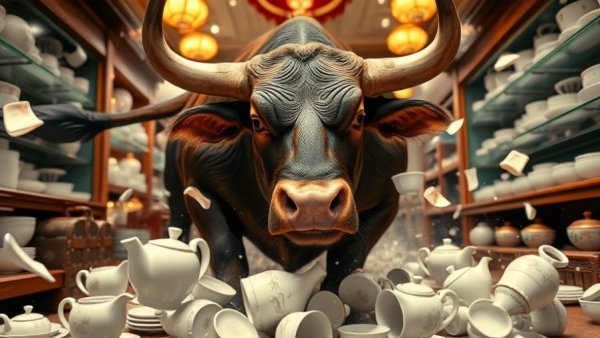 Humility in dealership management metaphor with a bull in a china shop.