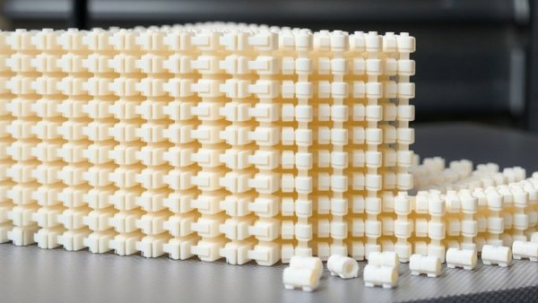 Stacked white plastic components showcasing plastic injection molding capacity.