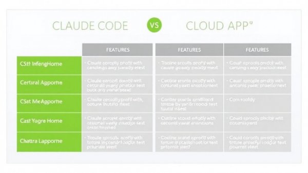 Claude Code features comparison chart for dealership operations, vibrant design.