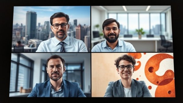 Virtual meeting with four professionals discussing strategies.