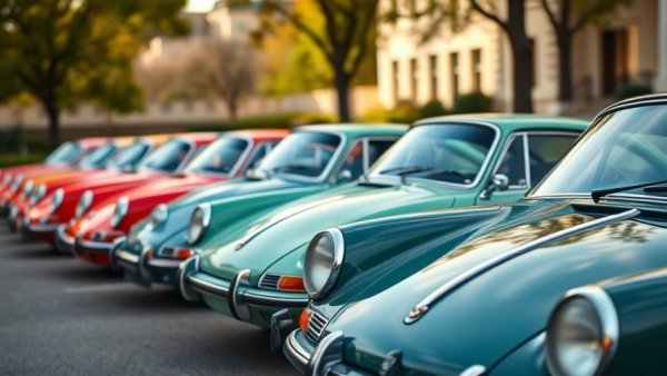 Vintage Porsches parked outdoors at Porsche Air/Water Show California.