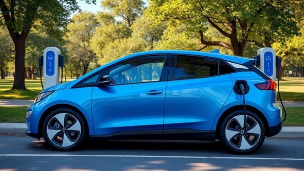 Electric vehicle charging at station in scenic park.