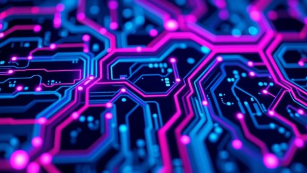 Futuristic circuit board representing automotive finance services technology.