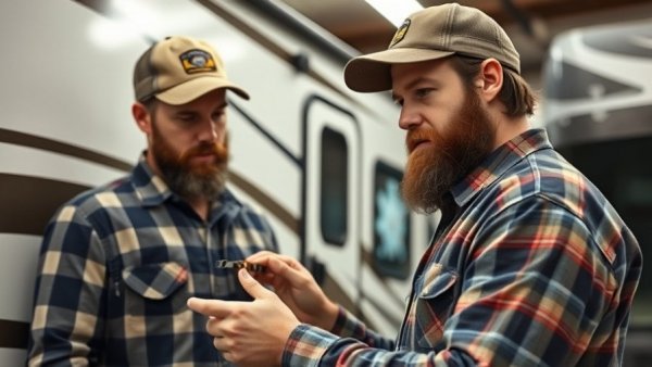 Man inspecting RV slide bracket, RV slide bracket maintenance
