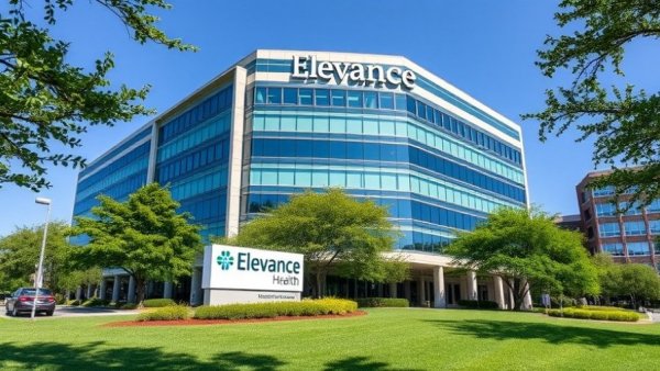 Elevance Health headquarters building under blue sky with signage.