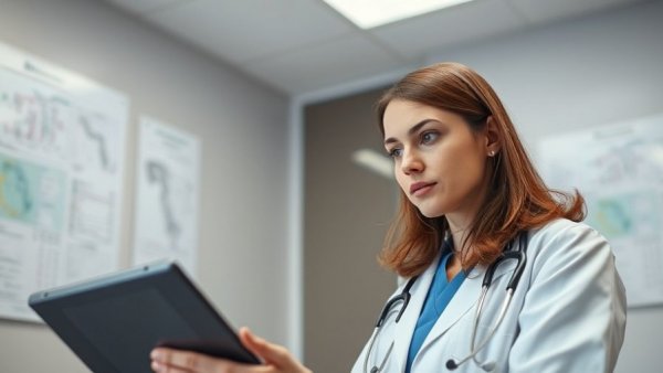 Doctor using tablet to discuss AI model cards in healthcare with patient.