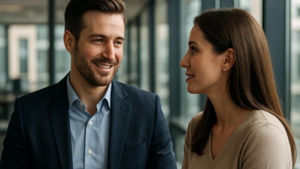 Two professionals discussing hearing loss treatment in a bright office.