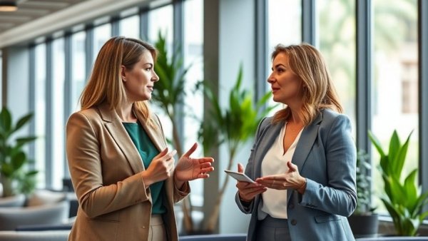 Professional women discussing clear employee expectations in a modern office.