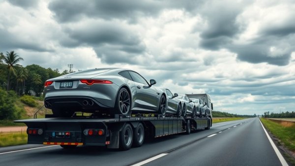 Smart vehicle shipping strategies showcased by car carrier on highway.