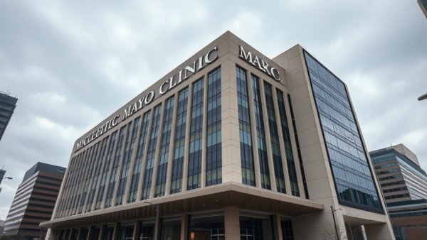 Mayo Clinic building with logo showcasing higher net revenue.