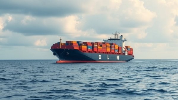 Cargo ship in calm sea under cloudy sky, symbolizing Strait of Hormuz disruption impact.