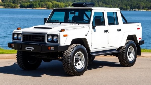 Front view of 1990 Lamborghini LM002 near a lake for auction listing.
