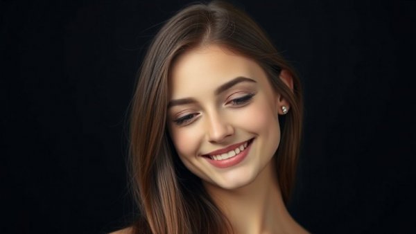 Portrait of a young woman with brown hair smiling softly.