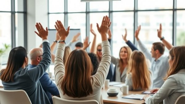 Engaged professionals raising hands at HEDIS MY 2027 Public Comment meeting.