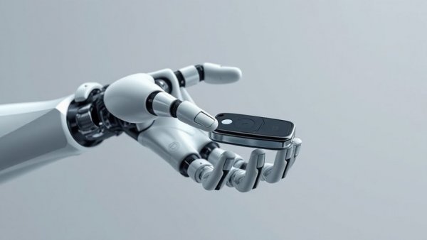 Robotic hand receives car key, illustrating AI in dealerships.