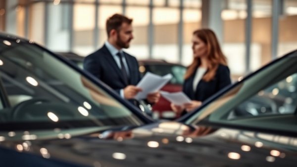 Blurred car dealership meeting, highlighting a car in focus, fragmented lead follow-up.