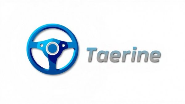 Modern steering wheel logo with bold text design.